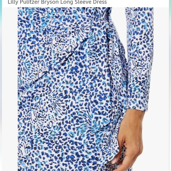 NWOT Lilly Pulitzer  Bryson Long Sleeve Blue and White Leopard Print Dress - Picture 11 of 14